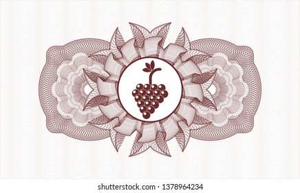 Red passport style rosette with bunch of grapes icon inside