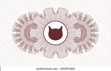 Red passport style rosette with cat face icon inside