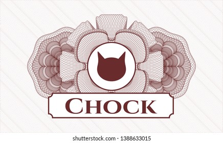 Red passport style rosette with cat face icon and Chock text inside