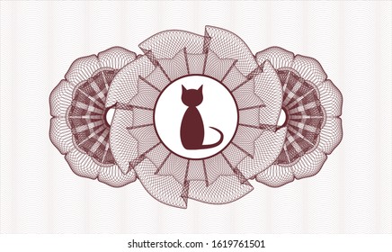 Red passport style rosette with cat icon inside