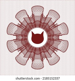 Red passport style rosette. with cat face icon inside
