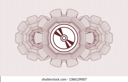 Red passport style rosette with CD or DVD disc icon inside