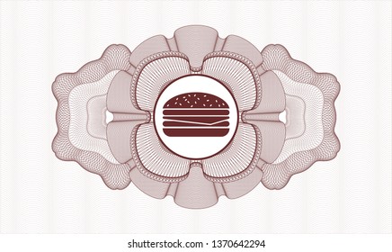Red passport style rosette with cheeseburger icon inside