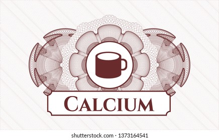 Red passport style rosette with coffee cup icon and Calcium text inside