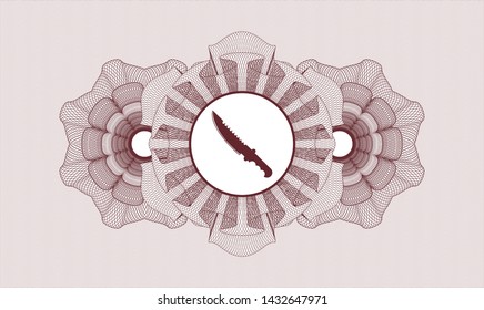 Red passport style rosette with combat knife icon inside