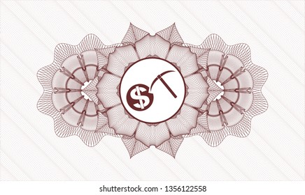 Red passport style rosette with cryptocurrency mining icon inside