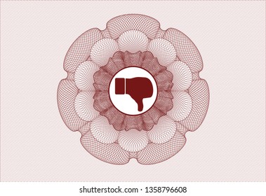 Red passport style rosette with dislike icon inside