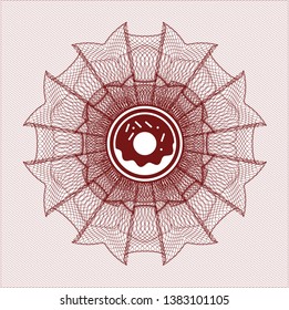 Red passport style rosette with donut icon inside
