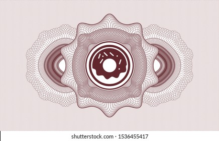 Red passport style rosette with donut icon inside