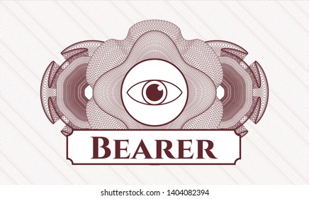 Red passport style rosette with eye icon and Bearer text inside