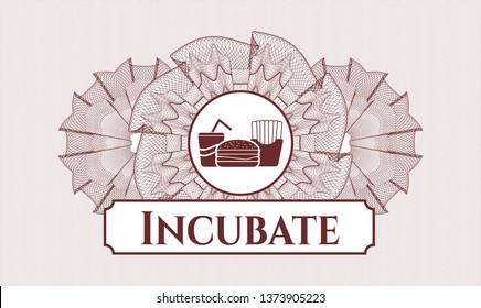Red passport style rosette with fast food icon and Incubate text inside