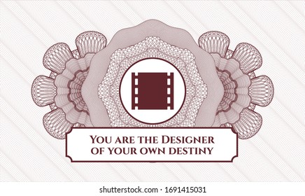 Red passport style rosette with film icon and You are the Designer of your own destiny text inside