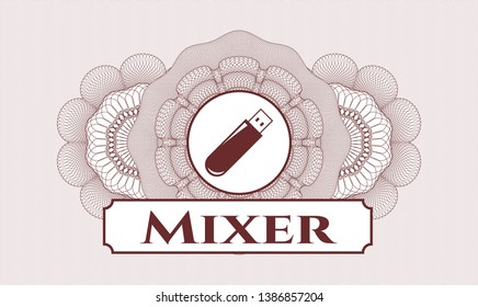 Red passport style rosette with flash drive icon and Mixer text inside