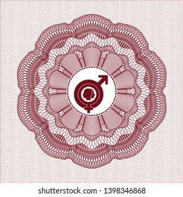 Red passport style rosette with gender dysphoria icon inside