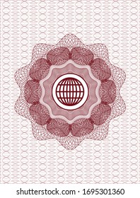 Rosette estilo pasaporte rojo con globo, icono de sitio web dentro