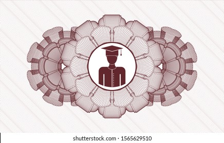 Red passport style rosette with graduated icon inside