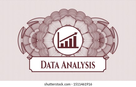 Red passport style rosette with growth chart icon and Data Analysis text inside