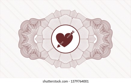 Red passport style rosette with heart with arrow icon inside