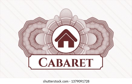 Red passport style rosette with home icon and Cabaret text inside
