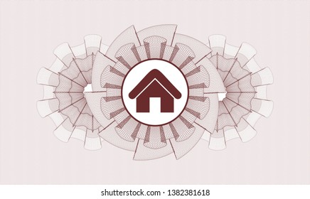 Red passport style rosette with home icon inside