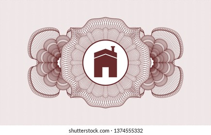Red passport style rosette with house icon inside