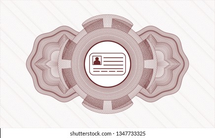 Red passport style rosette with identification card icon inside