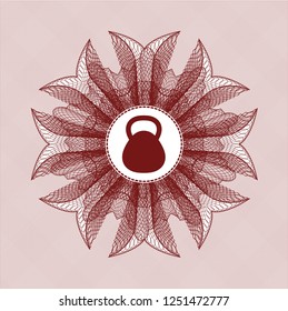 Rosette estilo pasaporte rojo con icono de kettlebell dentro