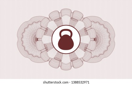 Red passport style rosette with kettlebell icon inside