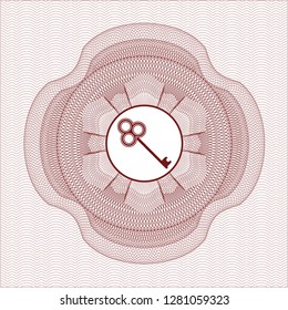 Red passport style rosette with key icon inside
