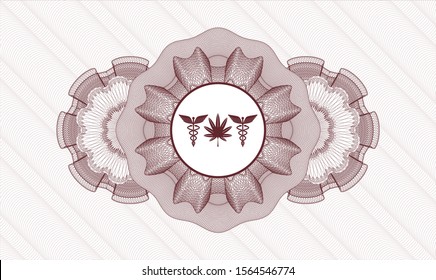 Red passport style rosette with medicinal weed icon inside