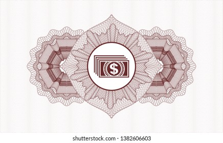 Red passport style rosette with money icon inside