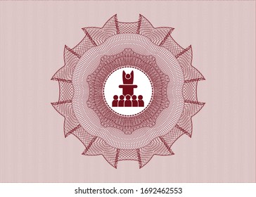 Red passport style rosette with motivational speech icon inside