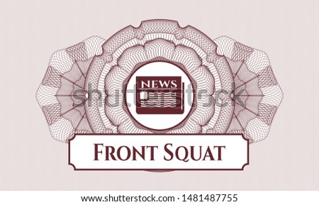 Red passport style rosette with newspaper icon and Front Squat text inside