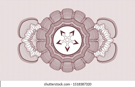Red passport style rosette with ninja star icon inside