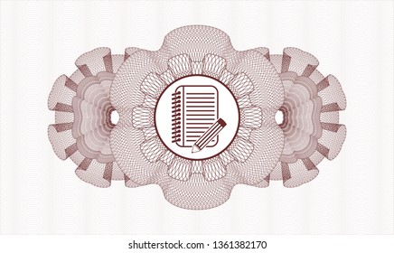Red passport style rosette with notebook with pencil icon inside
