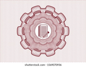 Red passport style rosette with notebook with pencil icon inside