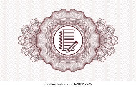 Red passport style rosette with notebook with pencil icon inside
