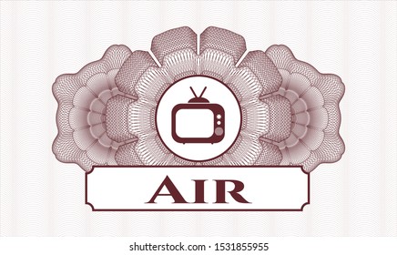 Red passport style rosette with old tv, television icon and Air text inside