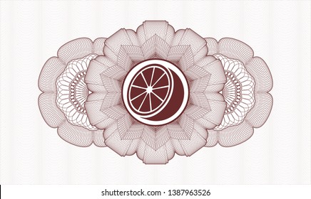 Red passport style rosette with orange icon inside