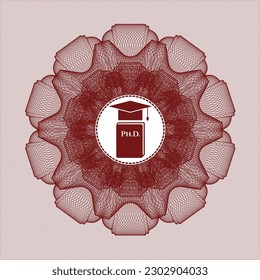 Rosette estilo pasaporte rojo. con el icono de tesis de Phd dentro