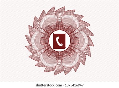Red passport style rosette with phonebook icon inside