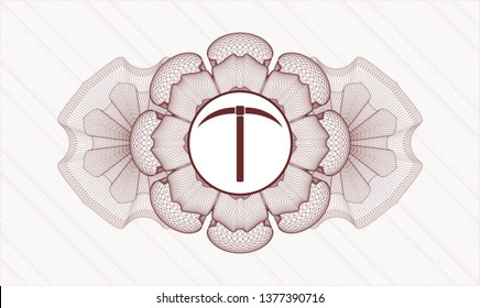 Red passport style rosette with pickaxe icon inside