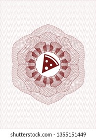 Red passport style rosette with pizza slice icon inside