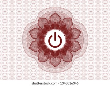 Red passport style rosette with power icon inside
