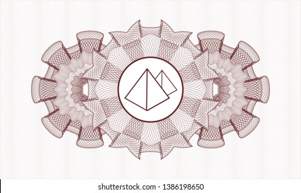 Red passport style rosette with pyramids icon inside