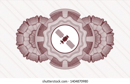 Red passport style rosette with satelite icon inside