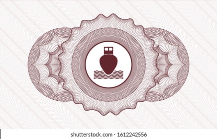 Red passport style rosette with ship icon inside