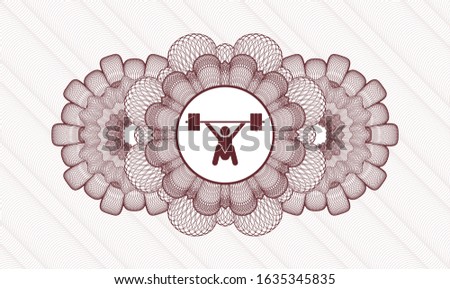Red passport style rosette with snatch, weightlifting icon inside