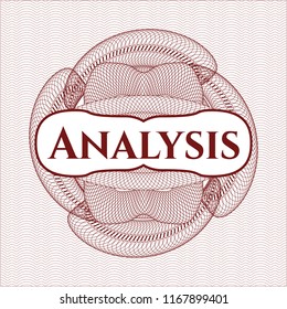 Red passport style rosette with text Analysis inside