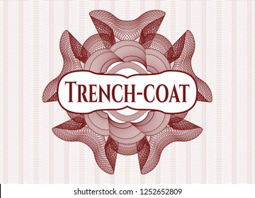 Red passport style rosette with text Trench-coat inside